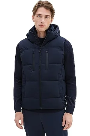 TOM TAILOR Herren 1037355 Puffer Steppweste mit Abnehmbarer Kapuze, 10668-sky Captain Blue, L