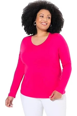 Ulla Popken Damen Shirt, Slim, V-Ausschnitt, Langarm-V-Shirt, , 50-52 EU