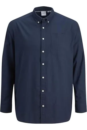 JACK & JONES Herren Einfarbiges Plus Size Hemd Basic Übergrößen Langarm Shirt Uni Business JJEOXFORD, , 3XL Große Größen