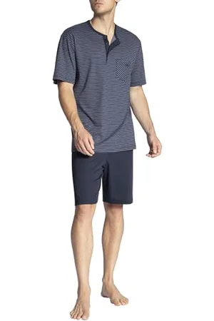 Calida Relax Streamline Kurz-Pyjama mit Knopfleiste Herren, aus 100% Baumwolle, Hose mit stoffbezogenem Gummibund