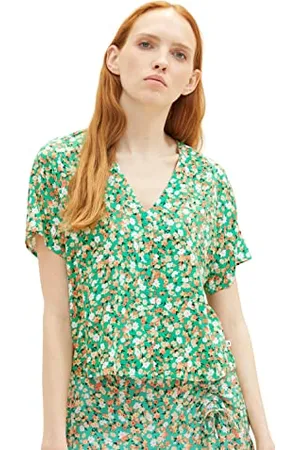 TOM TAILOR Damen 1036844 Bluse mit Blumen-Muster, 31953-Green Flower Print, S