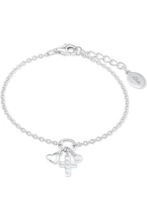 QS by s.Oliver Armband 925 Sterling Mädchen Kinder Armschmuck, mit Zirkonia synth., 14+2 cm, , Kreuz, Kommt in Schmuck Geschenk Box, 2022704