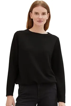 TOM TAILOR Damen Basic Sweatshirt mit Struktur, deep black, XXXL