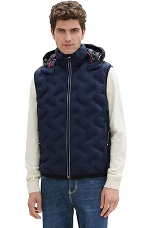 TOM TAILOR Herren 1041313 Hybrid Weste mit Kapuze, 10668-Sky Captain Blue, XL
