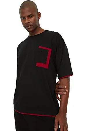 Trendyol Herren Männliches Übergröße Rundkragen Kontrast Detailliertes T-shirt T Shirt, , L EU