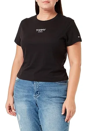 Tommy Hilfiger Damen T-Shirt Kurzarm Essential Logo Rundhalsausschnitt, (Black), 5XL