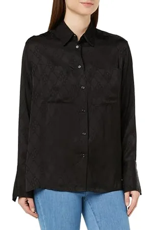 Replay Damen Bluse Langarm mit Kragen, (Schwarz), XL