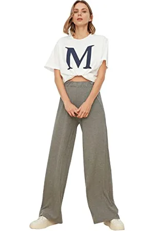Trendyol Damen Anthrazit Passen Breite Bein Gestrickte Hosen Pants, Anthrazit, S EU
