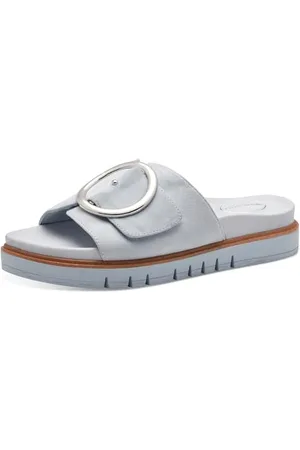 Tamaris COMFORT Damen Pantoletten aus Leder Elegant, Blau (Sky), 38 EU