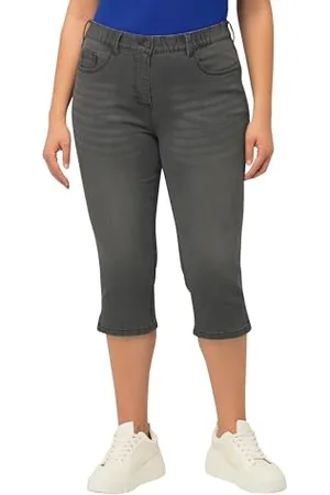 Ulla Popken Damen Capri Jeans Sarah, schmale 5-Pocket-Form, Saumschlitz Hosen, , W33 / L32