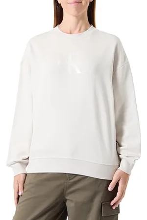 Calvin Klein Damen Glossy MONOLOGO Regular Crewneck Pullover-Sweatshirt, , L