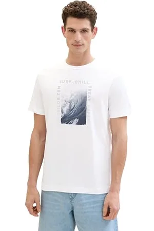 TOM TAILOR Herren Basic T-Shirt mit Fotoprint, White, L