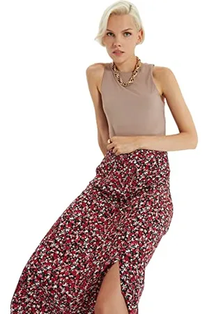 Trendyol Mehrfarbiger Blumenmuster-Tipp detaillierter Rock, Multi Color, 34