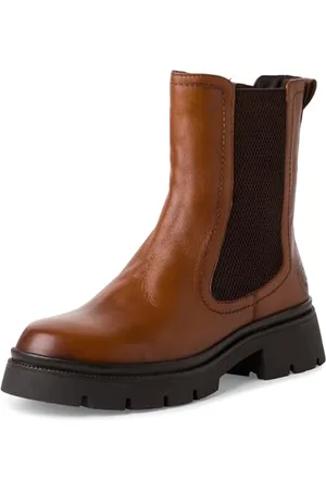 QS by s.Oliver Damen Winterstiefeletten ohne Absatz aus Leder Gefüttert, Braun , 37 EU