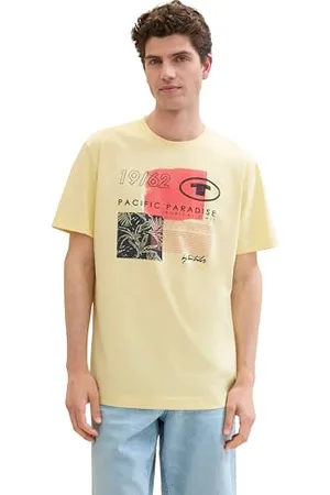 TOM TAILOR Herren Basic Sommer-T-Shirt mit Print, light yellow, XXXL