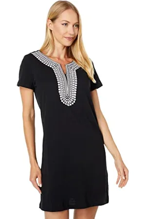 Tommy Hilfiger Damen Kurzärmeliges Alltagskleid Kleid mit Schnürung vorne, Black, Small