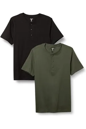 Amazon Herren Kurzärmliges Henley-T-Shirt aus Baumwolle mit schmaler Passform, 2er-Pack, , XL