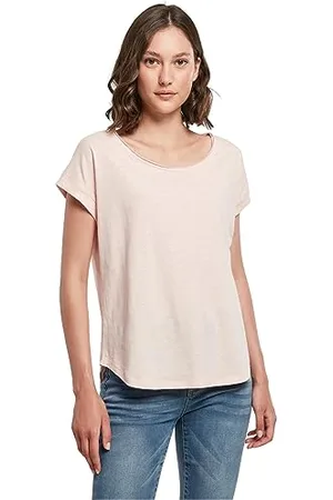 Build Your Brand Damen BY036-Ladies Long Slub Tee T-Shirt, pink, S