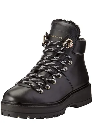 Tommy Hilfiger Damen Leather Outdoor Flat Boot FW0FW06725 Niedrige Stiefel, (Black), 41 EU