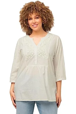 Ulla Popken Damen, große Größen, Tunika, Struktur, Spitze, A-Linie, 3/4-Arm