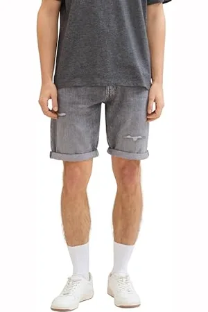 TOM TAILOR Herren Regular Fit Destroyed Jeans Bermuda Shorts, destroyed light stone grey den, S