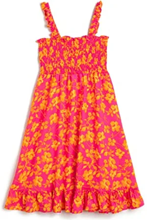 Koton Girls Flower Printed Midi Dress Strappy Gimped Detail Ruffle
