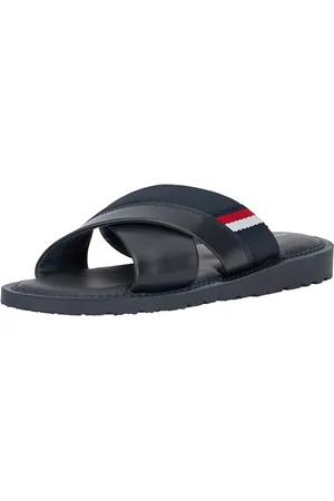 Tommy Hilfiger Herren Sandalen Criss Cross Sandal aus Leder, Blau (Desert Sky), 40 EU