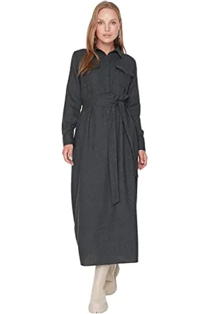 Trendyol Damen Woman Design Maxi Skater Standing Collar Woven Dress Kleid, , 36 EU