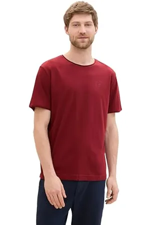 TOM TAILOR Herren 1043717 Basic T-Shirt mit kleinem Logoprint, 13721-Burgundy Dark Red, S