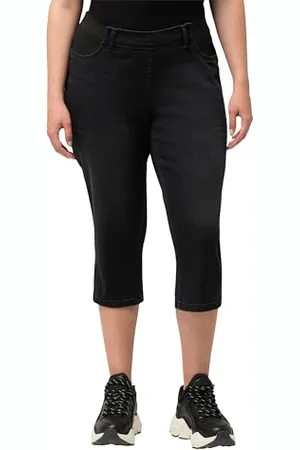 Ulla Popken Damen Capri Elastikbund, Sienna Jeans, Black, W32 / L32