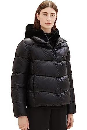 TOM TAILOR Damen 1037566 Puffer Jacke mit Felleinsatz, 14482-deep Black, L