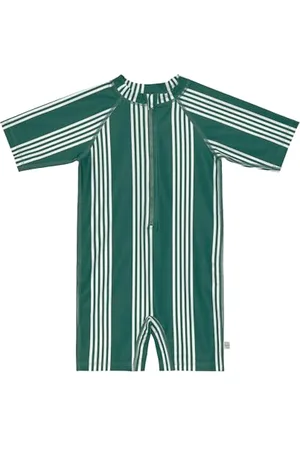 LÄSSIG Baby Kinder Schwimmanzug Badeanzug kurzarm UV Schutz/Short Sleeve Sunsuit Stripes green/nature, 3-6 Monate, Größe 62/68