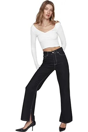 Trendyol Damen Herren Basic Hoher Bund Weites Bein der 90er Jeans, , 32 EU
