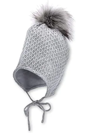 Sterntaler Baby Mädchen Mütze Baby Bommelmütze Strass-Herz Mütze - Mütze Baby, Kappe Kinder - aus Baumwolle mit Bindeband - hellgrau, 45