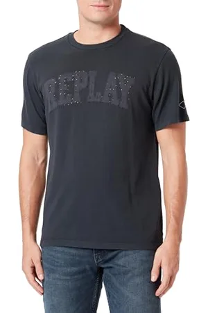 Replay Herren T-Shirt Kurzarm Rundhalsausschnitt mit Logo, (Schwarz), L