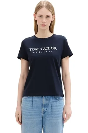 TOM TAILOR Damen 1043695 Basic T-Shirt mit Logo-Print, 10668-Sky Captain Blue, X-Large