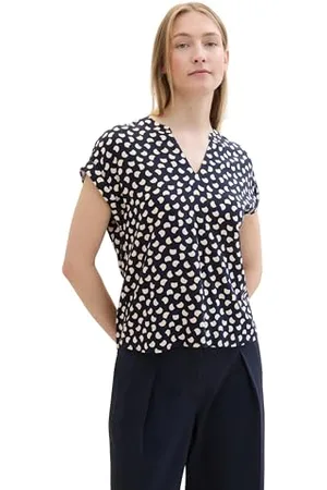 TOM TAILOR Damen Basic Sommer-Bluse, navy halfmoon dot design, 46