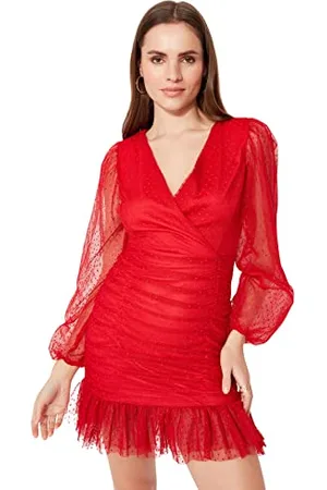 Trendyol Damen Women Bodycon Fitted Knit Dress Mini Figurbetontes Strickkleid, , 36