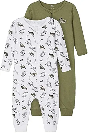NAME IT Baby - Jungen nbmnightsuit 2p zip loden dino noos Baby und Kleinkind Schlafanz ge, Green, 50 EU