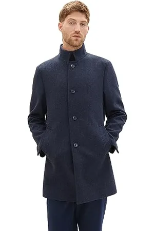TOM TAILOR Herren 1037407 3-Knopf Wollmantel mit Stehkragen, 32530-blue small Herringbone, L