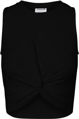 Noisy May Damen 3er Set Einfarbiges Crop Top Ärmelloses Oberteil mit Knoten-Detail Stretch NMTWIGGI