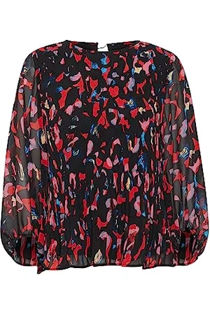 Ichi IHNALLA LS Damen Lange Bluse Langarm Bauschärmel Rundhalsausschnitt transparente Ärmel Regular Fit, Größe:40, Farbe: