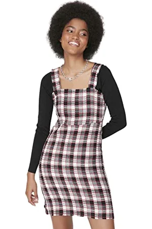 Trendyol Damen Woman Midi A-Linie Rundhalsausschnitt Webstoff Kleid, , 40
