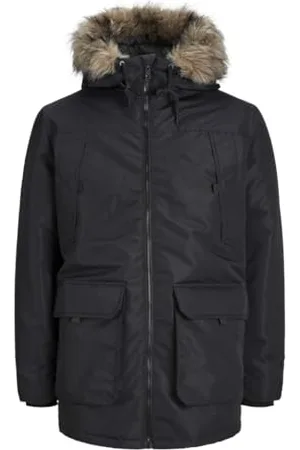 JACK & JONES Herren JJCONSTRUCT Faux FUR PLS Parka-Jacke, Black, 5XL