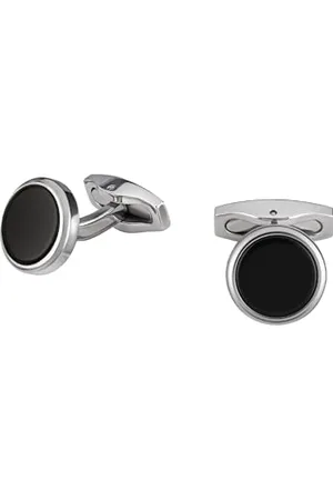Breil Herren Manschettenknöpfe Code Kollektion TJ3058 - Herrenschmuck - Manschettenknöpfe aus Stahl für Herren, mit Zwei Schwarzen Steinen - 1,4 cm