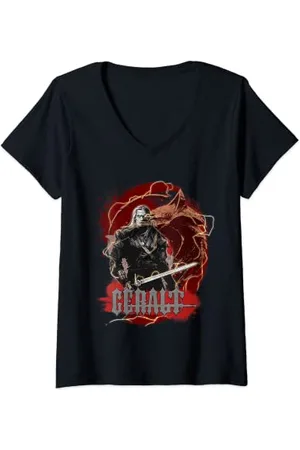 The Witcher Geralt Splash Lightning Wolf Fan-Erinnerungsstück T-Shirt mit V-Ausschnitt