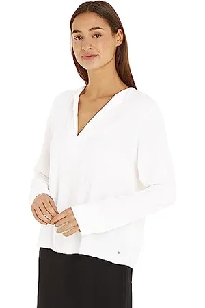 Tommy Hilfiger Damen Bluse Viscose Crepe V-Neck Elegant, Beige (Ancient White), 38