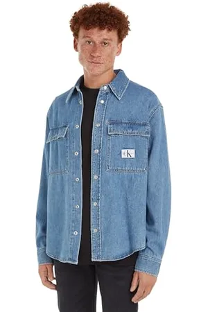 Calvin Klein Jeans Herren Jeanshemd Relaxed Linear Denim Shirt Langarm, Blau (Denim Medium), S