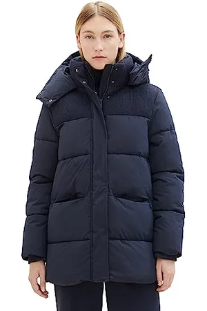 TOM TAILOR Damen 1037568 Puffer Mantel mit Kapuze & Strickdetail, 10668-sky Captain Blue, XL
