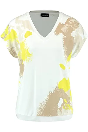 Taifun Damen Shirt mit Frontprint überschnittene Schultern, Kurzarm Gemustert 34